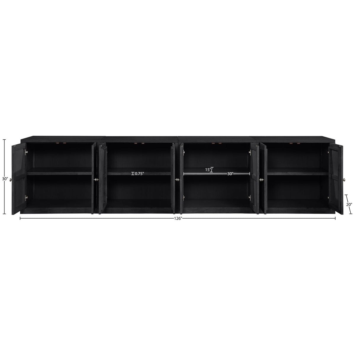 Vero Black Cane Solid Wood And Oak Veneer 4 Piece Sideboard/Buffet
