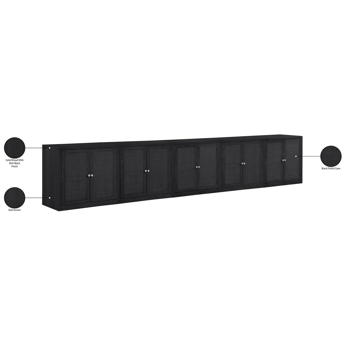 Vero Black Cane Solid Wood And Oak Veneer 5 Piece Sideboard/Buffet