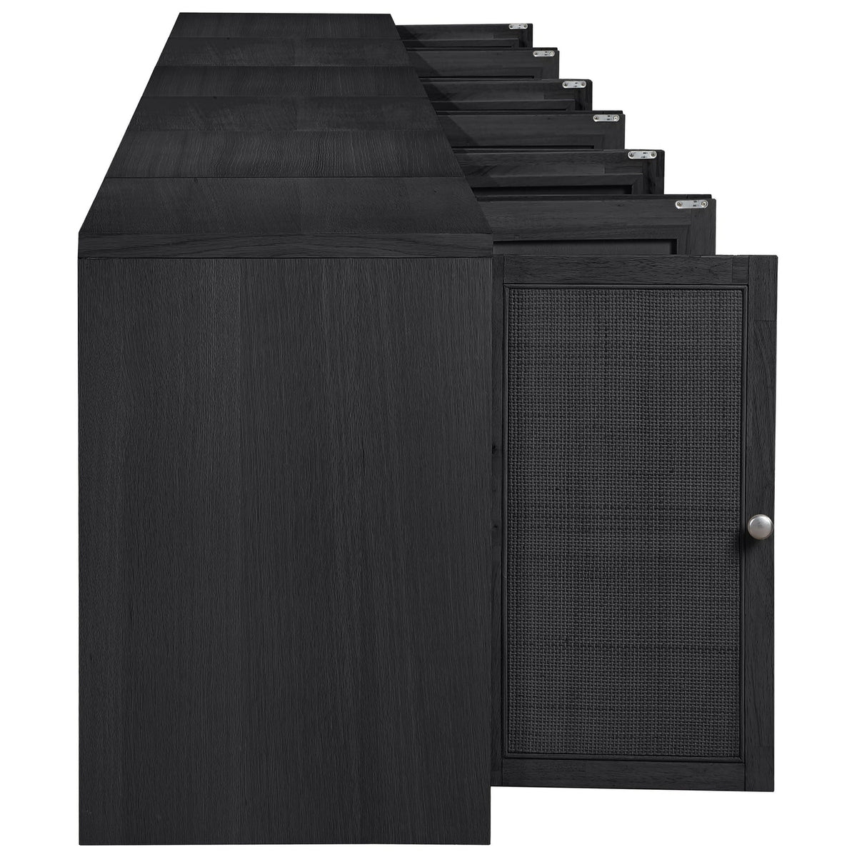 Vero Black Cane Solid Wood And Oak Veneer 5 Piece Sideboard/Buffet