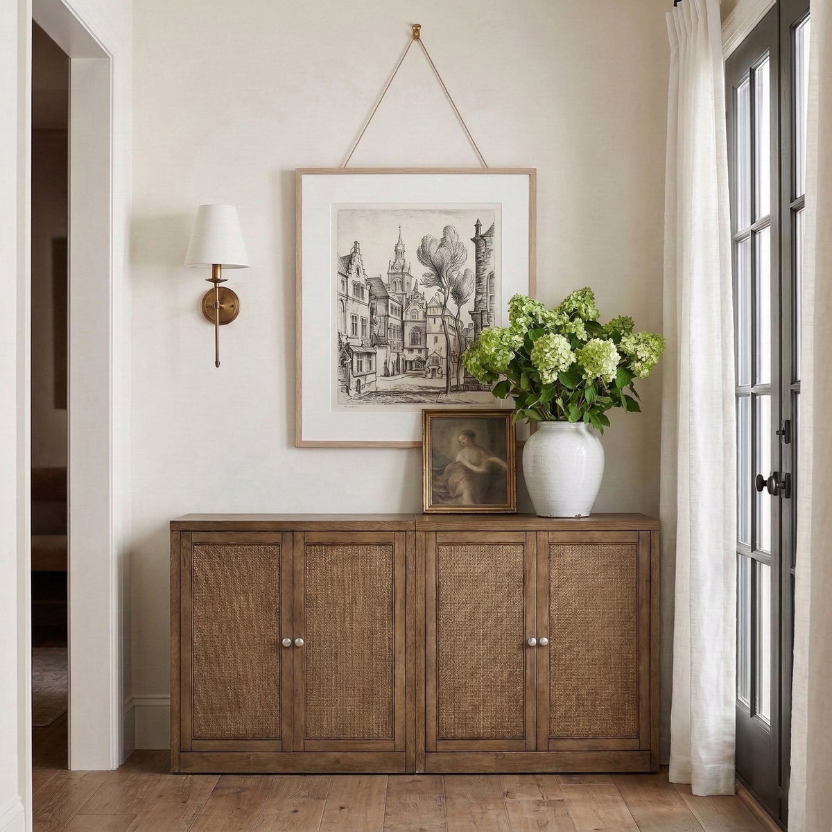 Vero Brown Cane Solid Wood And Oak Veneer 2Piece Sideboard/Buffet