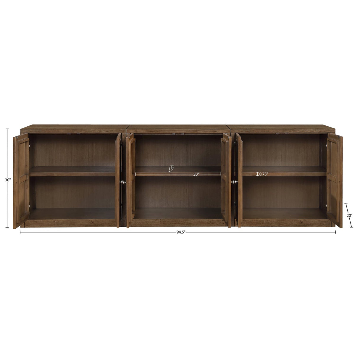 Vero Brown Cane Solid Wood And Oak Veneer 3 Piece Sideboard/Buffet