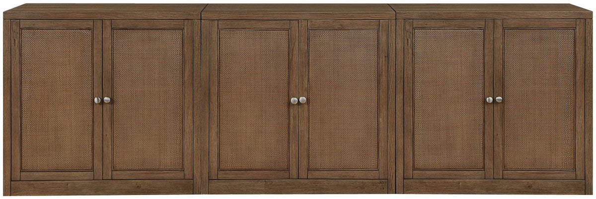 Vero Brown Cane Solid Wood And Oak Veneer 3 Piece Sideboard/Buffet
