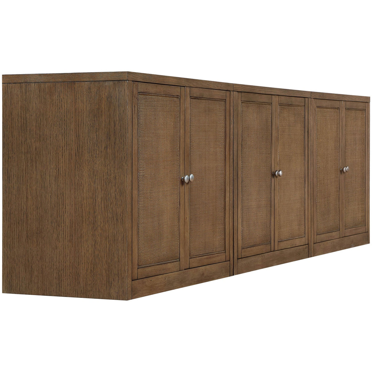 Vero Brown Cane Solid Wood And Oak Veneer 3 Piece Sideboard/Buffet