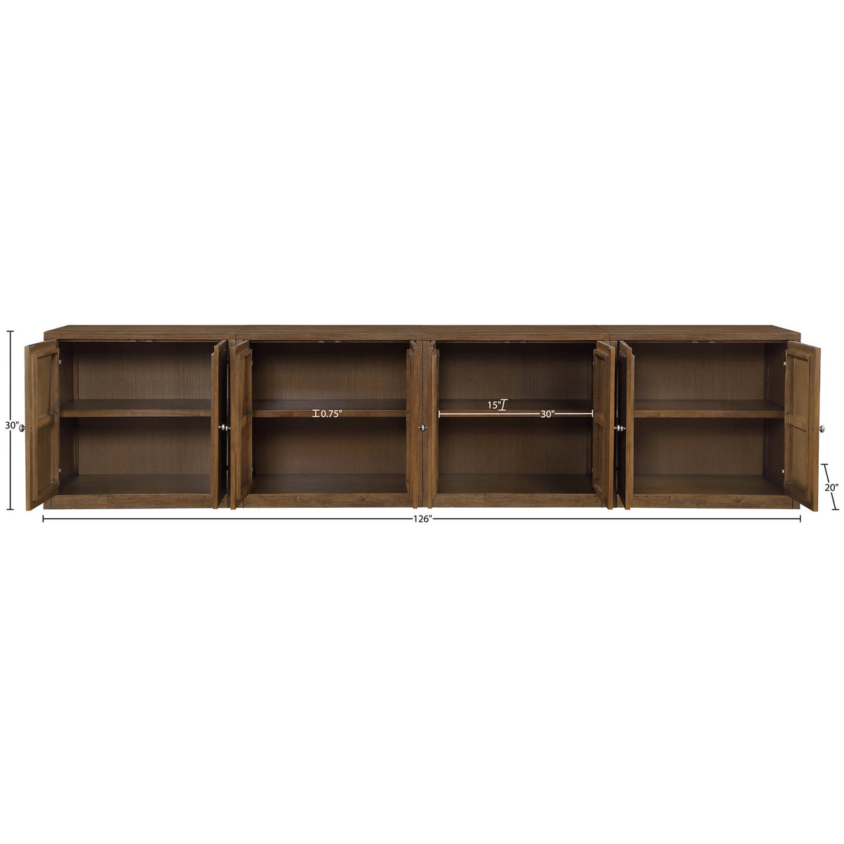 Vero Brown Cane Solid Wood And Oak Veneer 4 Piece Sideboard/Buffet