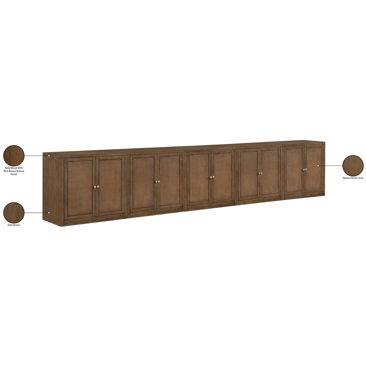 Vero Brown Cane Solid Wood And Oak Veneer 5 Piece Sideboard/Buffet