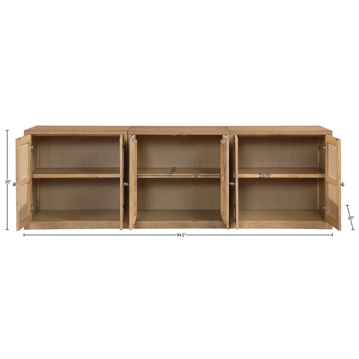 Vero Natural Cane Solid Wood And Oak Veneer 3 Piece Sideboard/Buffet