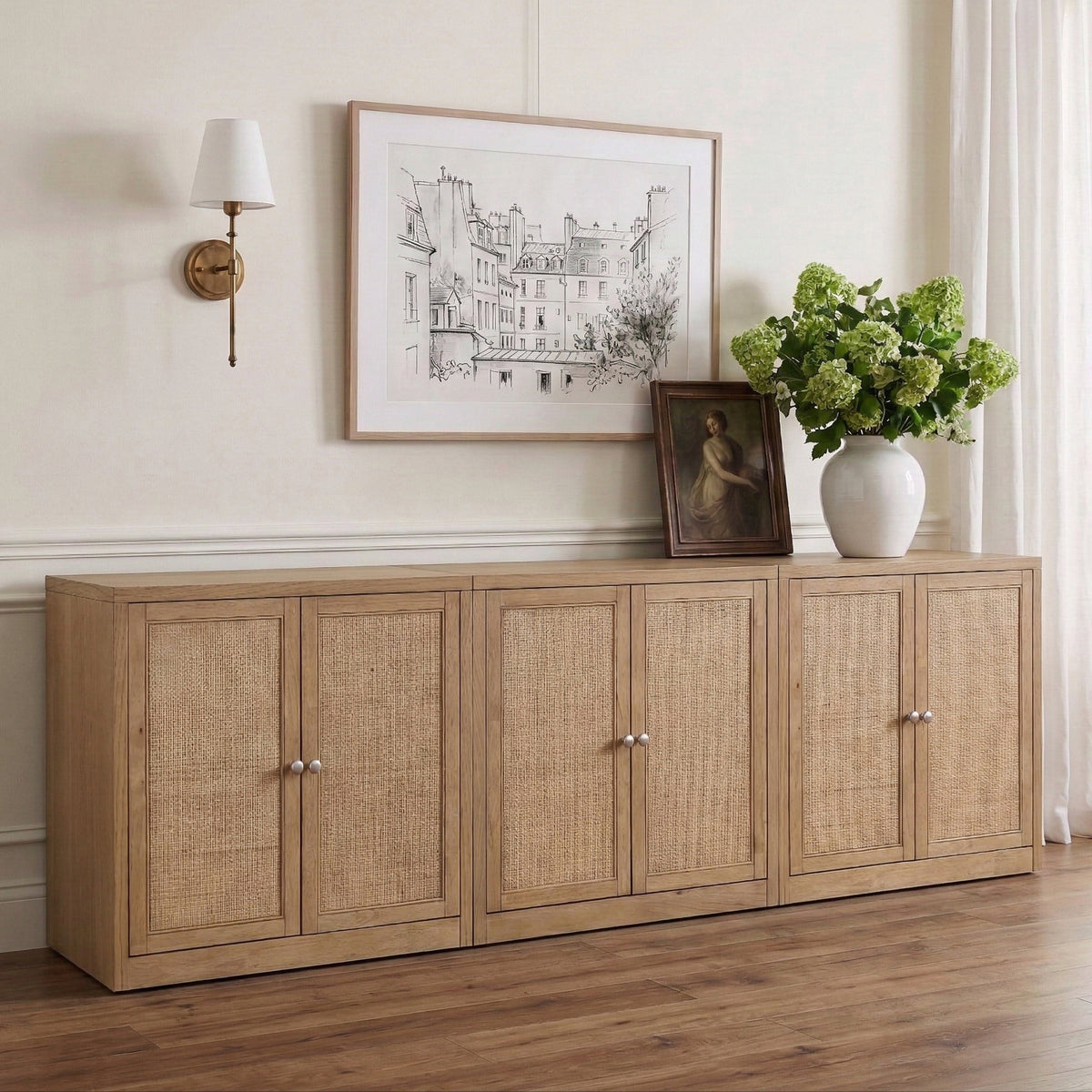 Vero Natural Cane Solid Wood And Oak Veneer 3 Piece Sideboard/Buffet