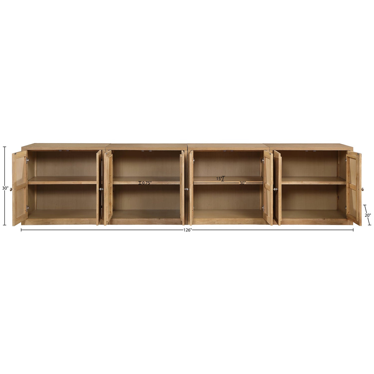 Vero Natural Cane Solid Wood And Oak Veneer 4 Piece Sideboard/Buffet
