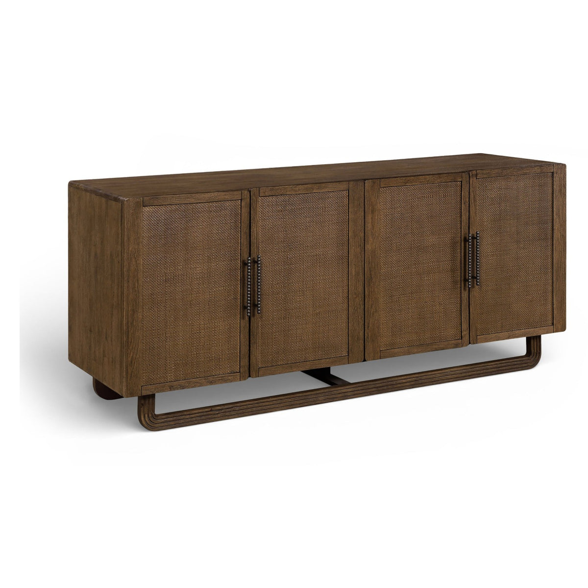 Sova Brown Cane, Solid Wood And Oak Veneer Sideboard/Buffet in brown walnut oak veneer and cane, primary product view
