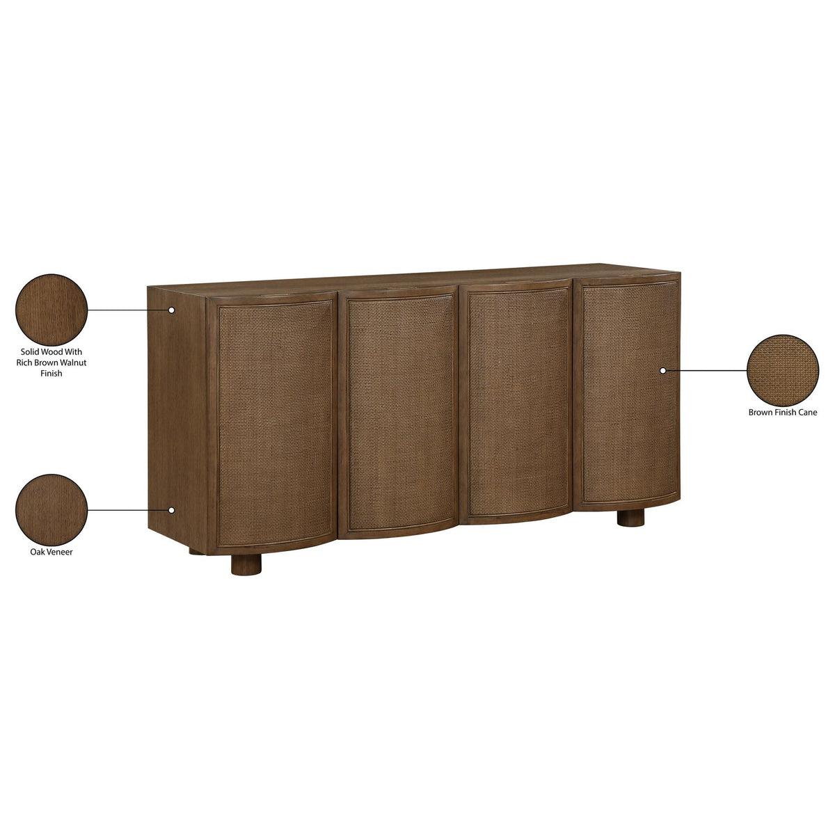 Norin Brown Cane Solid Wood And Oak Veneer Sideboard/Buffet