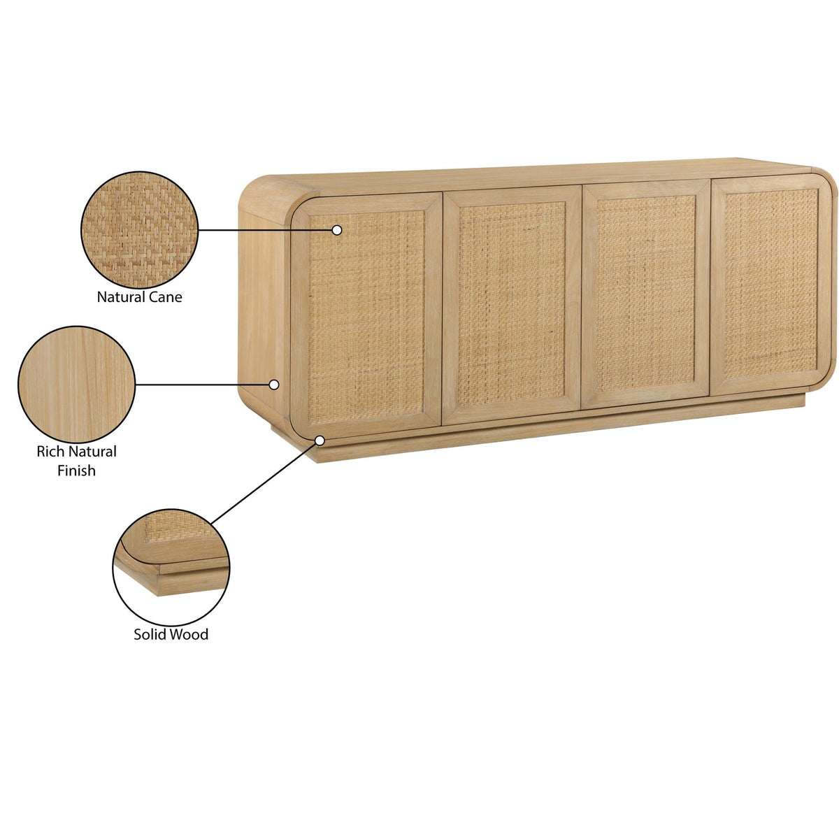 Windsor Natural Solid Wood And Natural Cane Sideboard Buffet