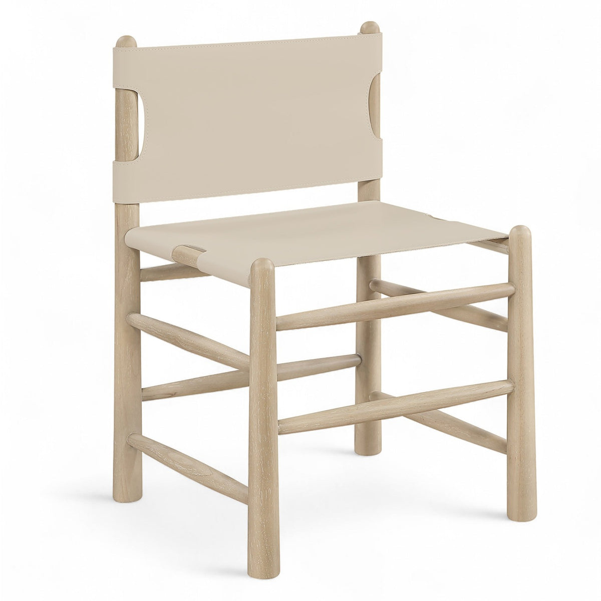 Santos Beige Vegan Leather Upholstered Dining Chair, Set of 2 in beige vegan leather and cerused wood, product view