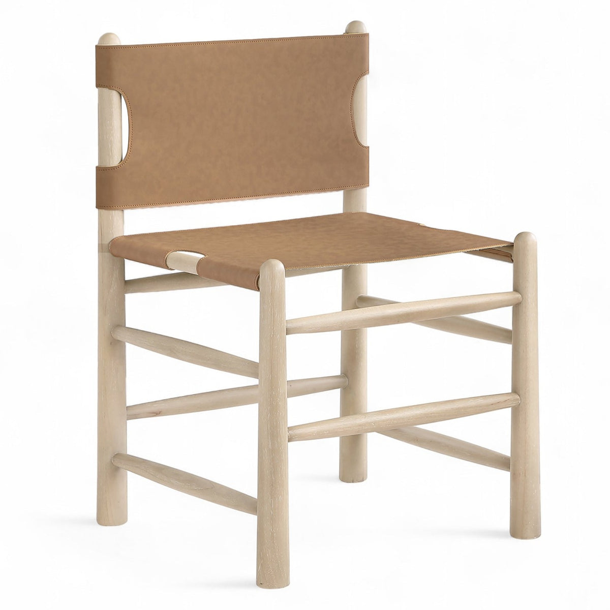 Santos Brown Vegan Leather Upholstered Dining Chair, Set of 2 in brown leather, natural finish, front view