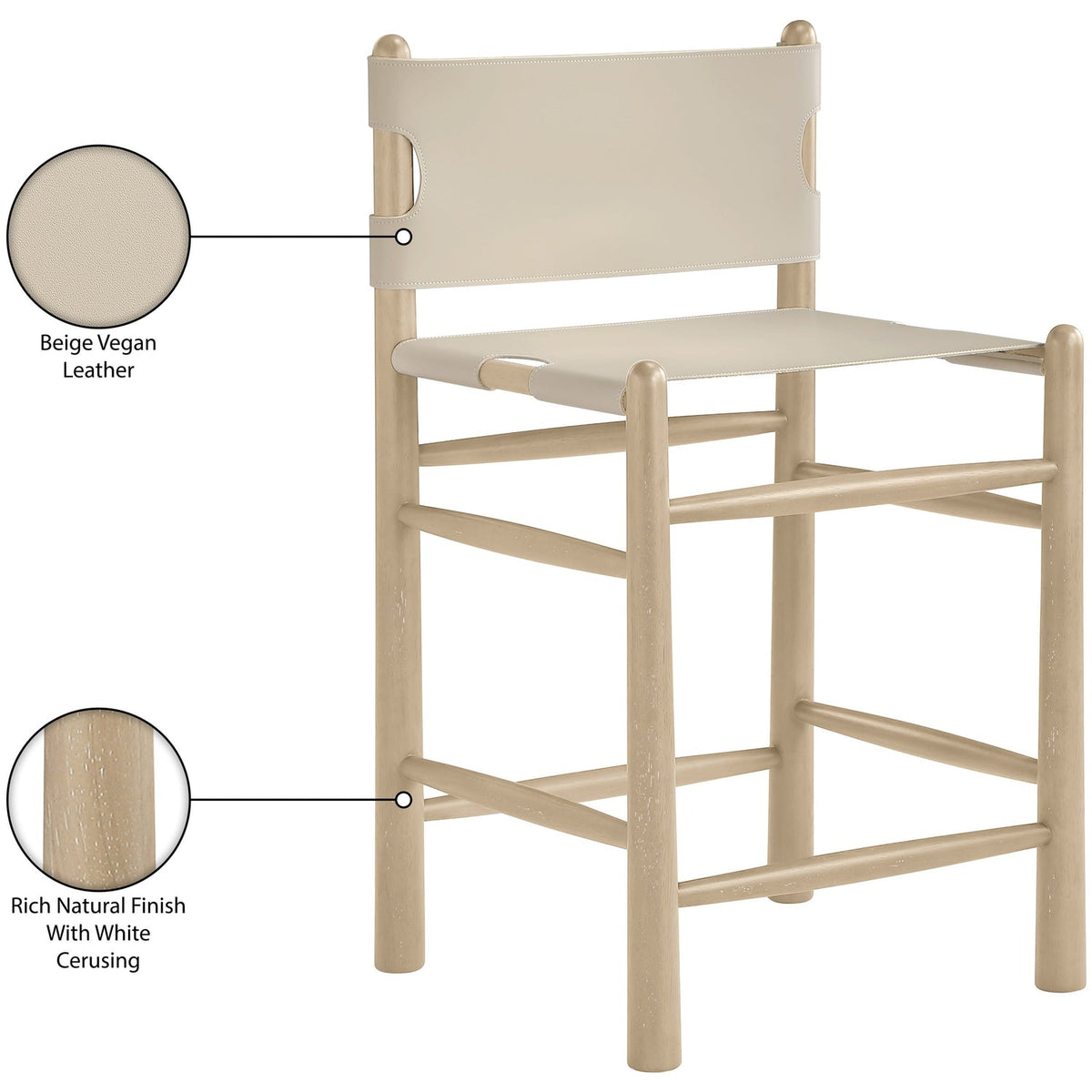 Santos Beige Vegan Leather Upholstered Counter Stool Set of 2