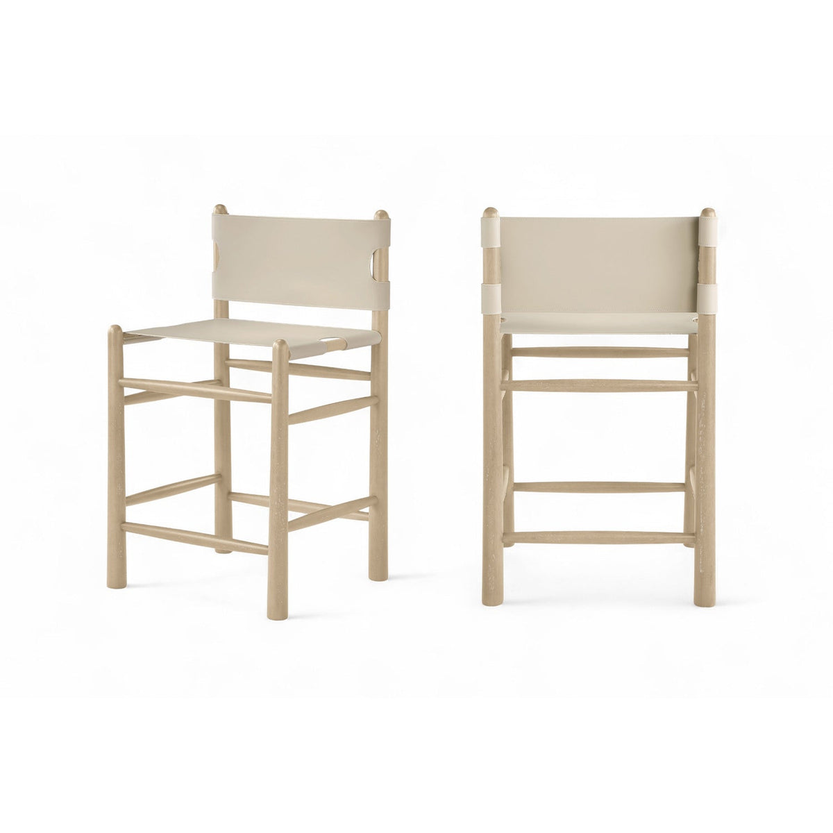 Santos Beige Vegan Leather Upholstered Counter Stool Set of 2