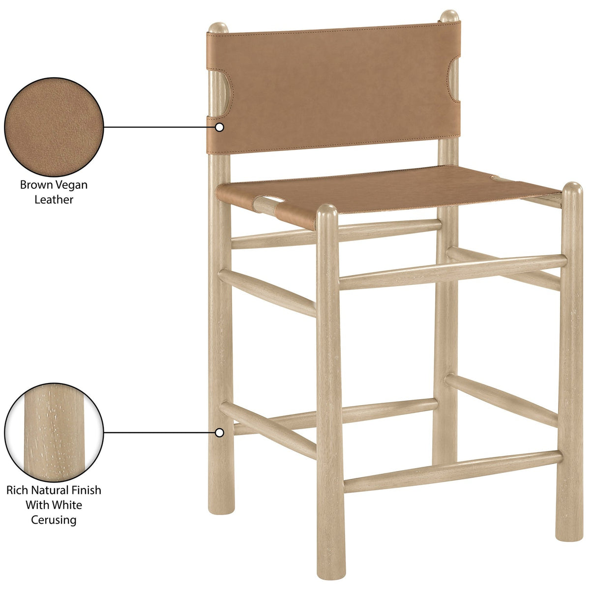 Santos Brown Vegan Leather Upholstered Counter Stool Set of 2