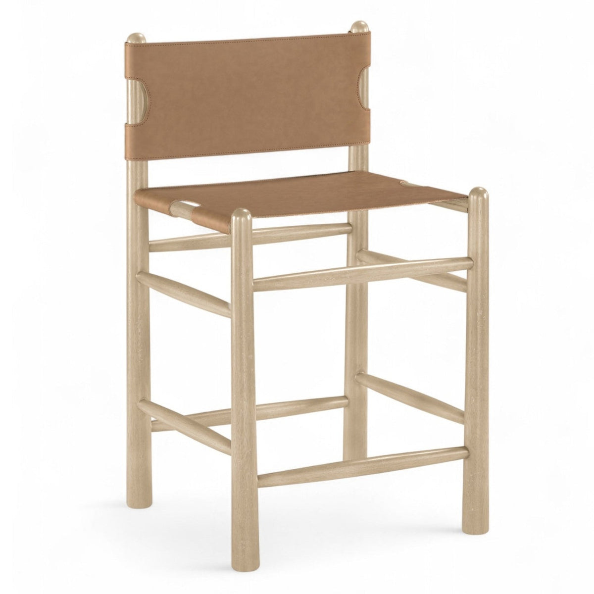 Santos Brown Vegan Leather Upholstered Counter Stool in brown leather, bar height natural, primary view
