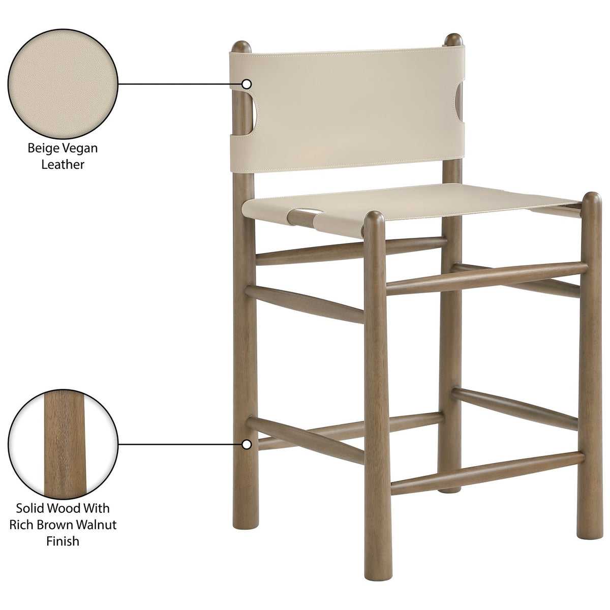Santos Beige Vegan Leather Upholstered Counter Stool Set of 2
