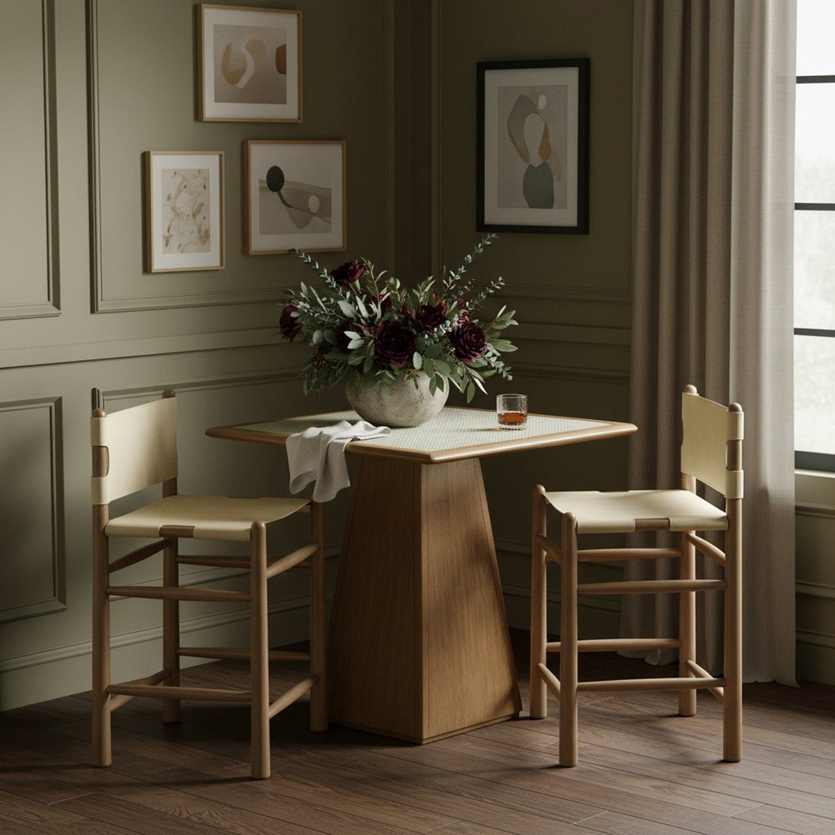Santos Beige Vegan Leather Upholstered Counter Stool Set of 2