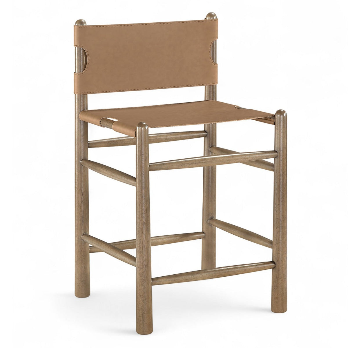Santos Brown Vegan Leather Upholstered Counter Stool in brown leather, bar height walnut, primary view