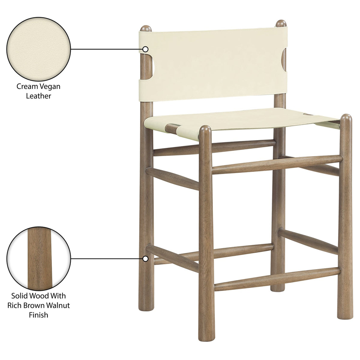 Santos Cream Vegan Leather Upholstered Counter Stool Set of 2