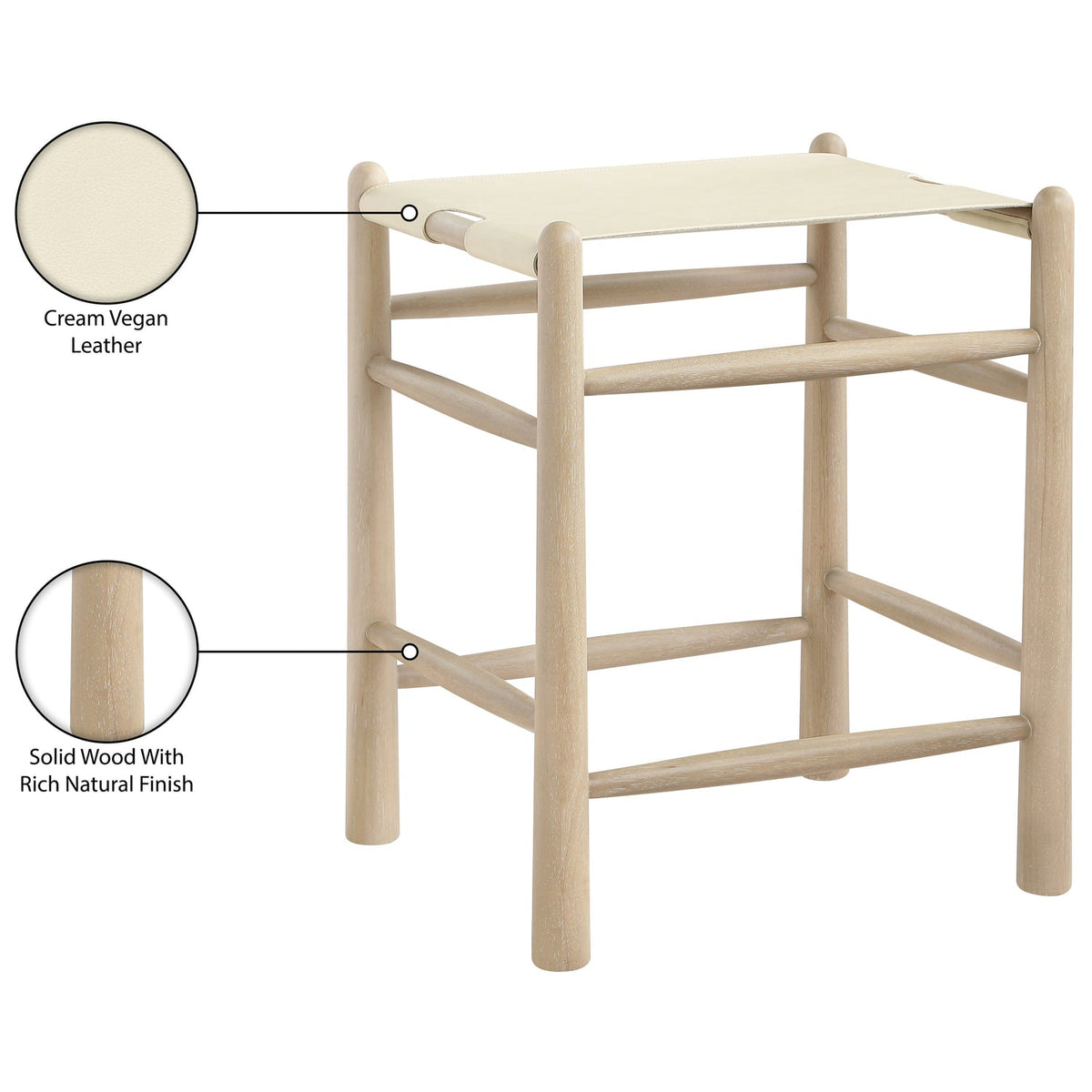 Santos Cream Vegan Leather Upholstered Counter Stool Set of 2