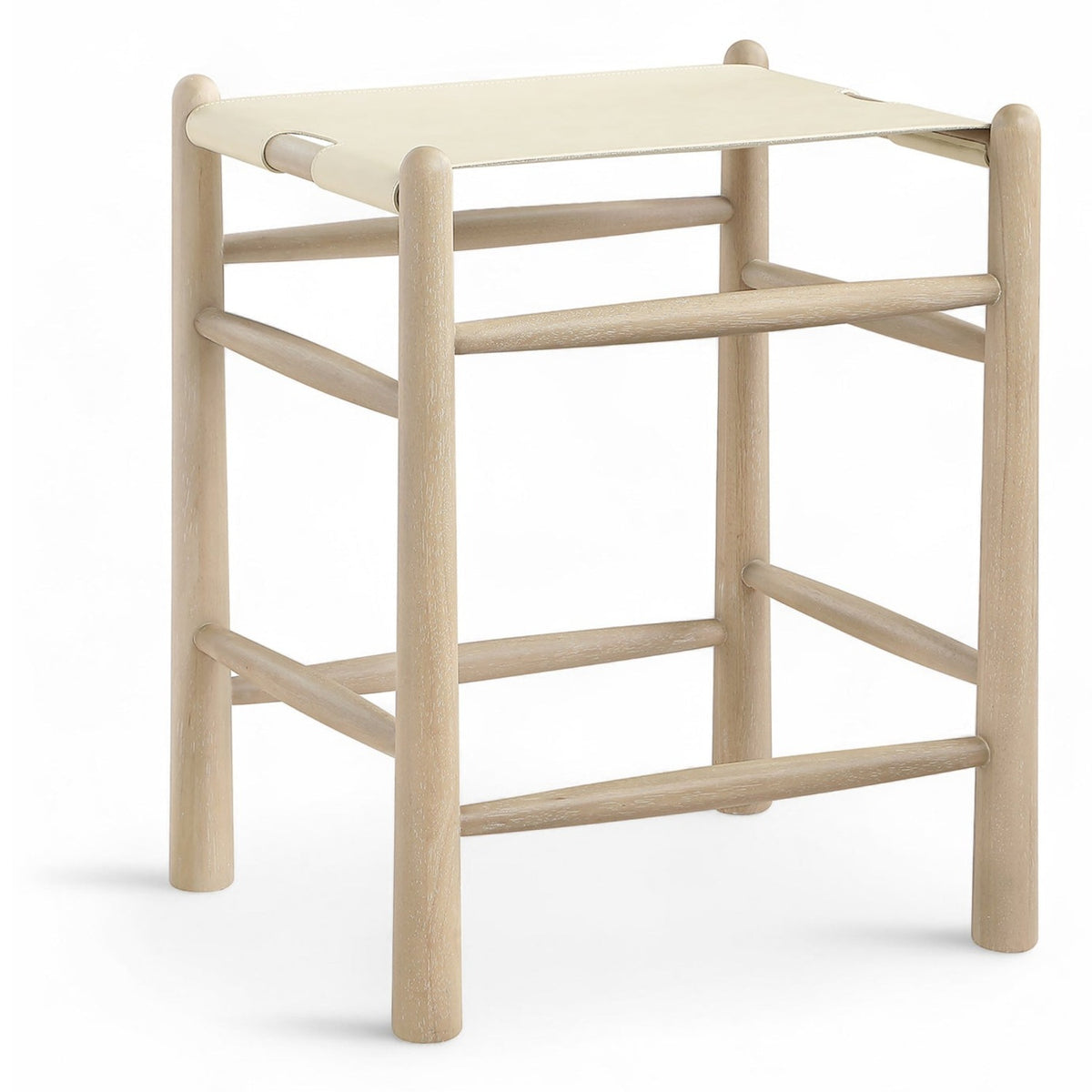 Santos Cream Vegan Leather Upholstered Counter Stool in cream leather, natural finish, primary view