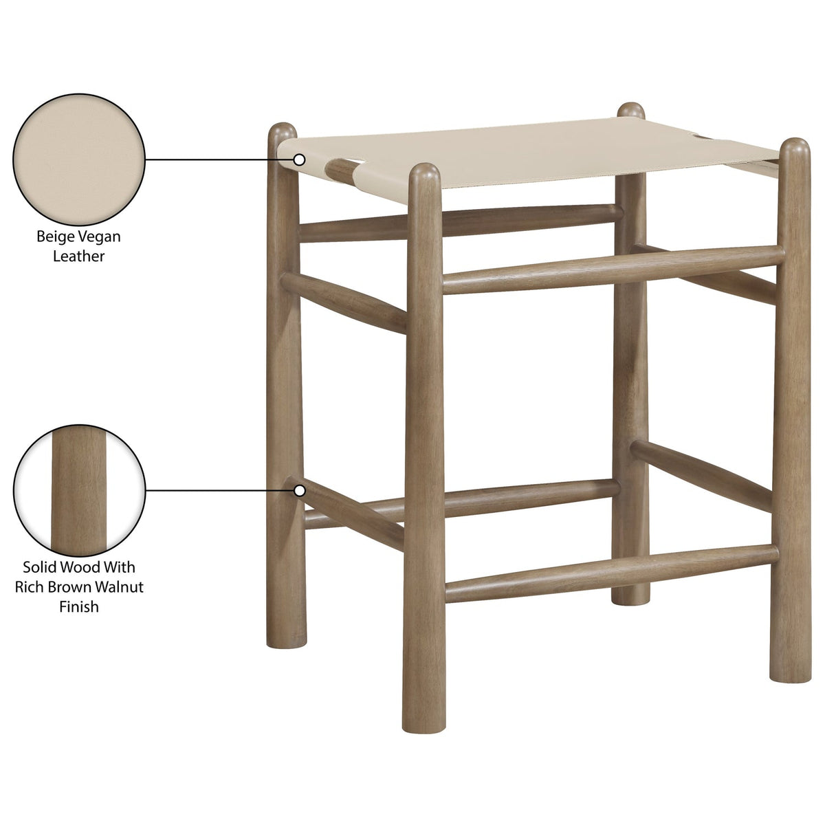 Santos Beige Vegan Leather Upholstered Counter Stool Set of 2