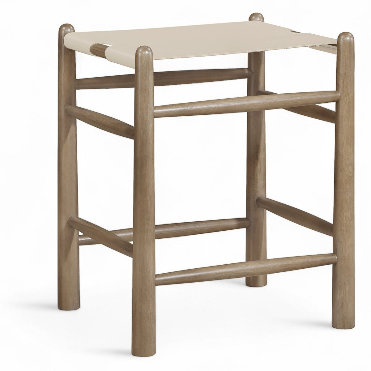 Santos Beige Vegan Leather Upholstered Counter Stool in beige vegan leather and brown walnut wood, product view