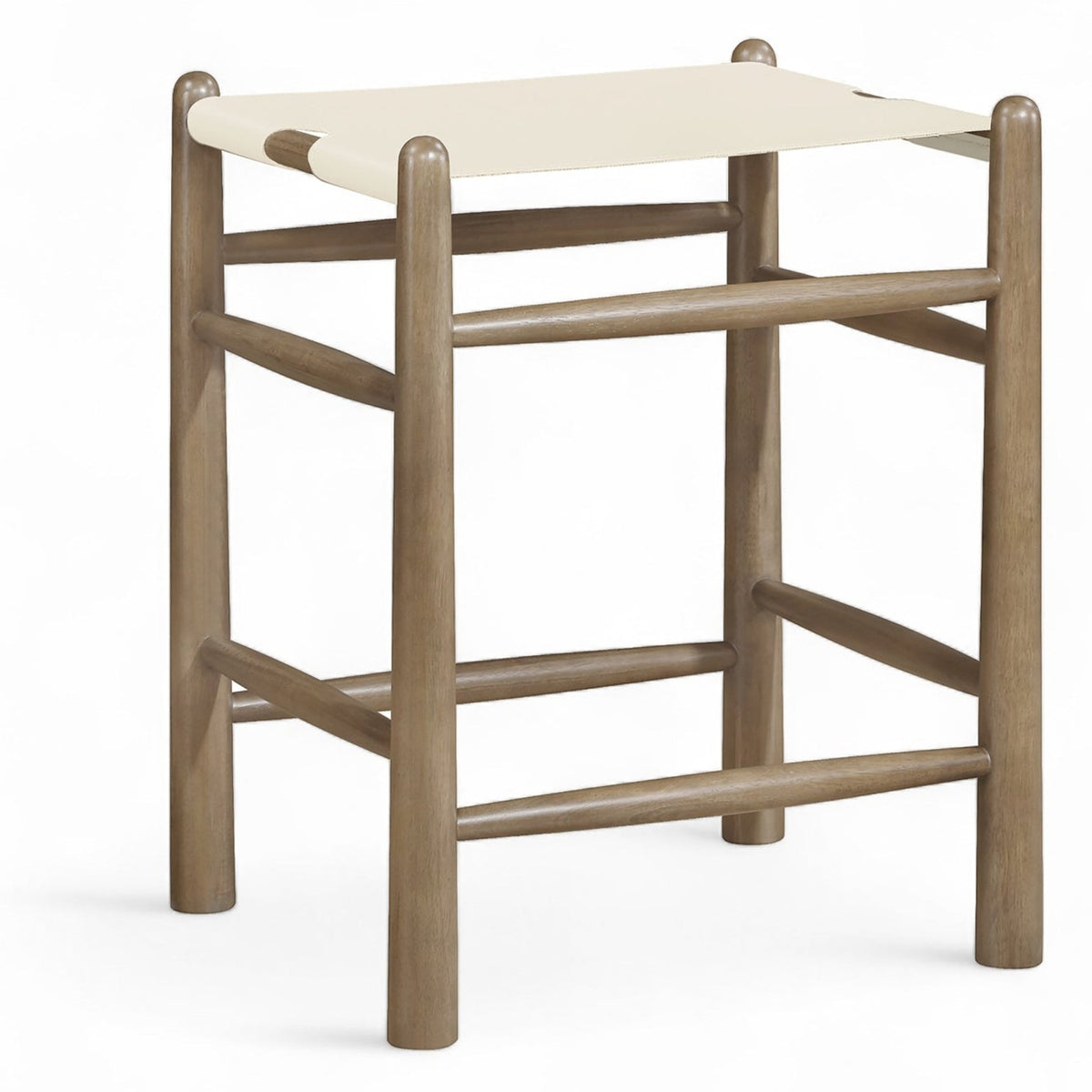 Santos Cream Vegan Leather Upholstered Counter Stool in cream leather, walnut finish, primary view
