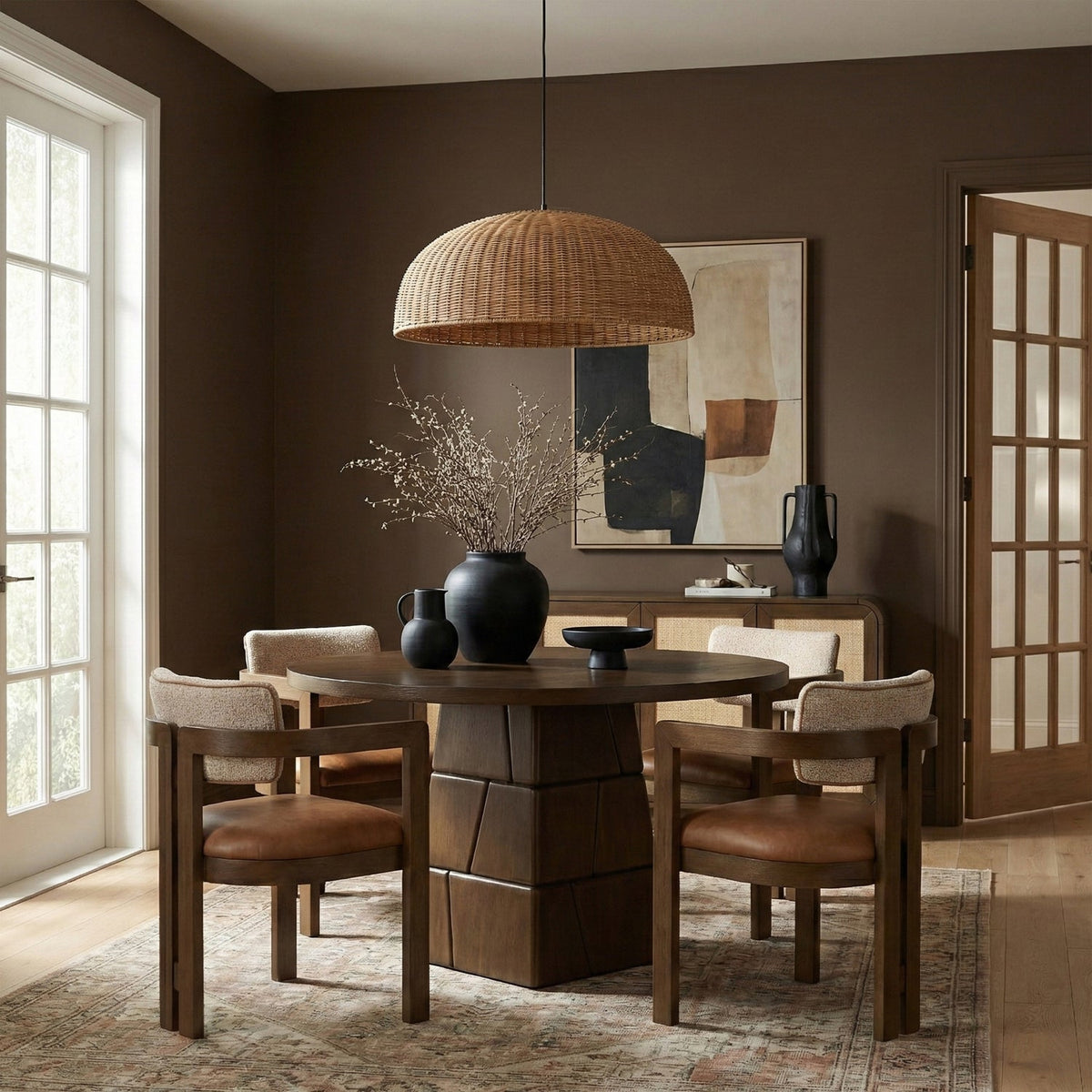 Tavio 48in Brown Walnut Oak Veneer And Solid Wood Dining Table