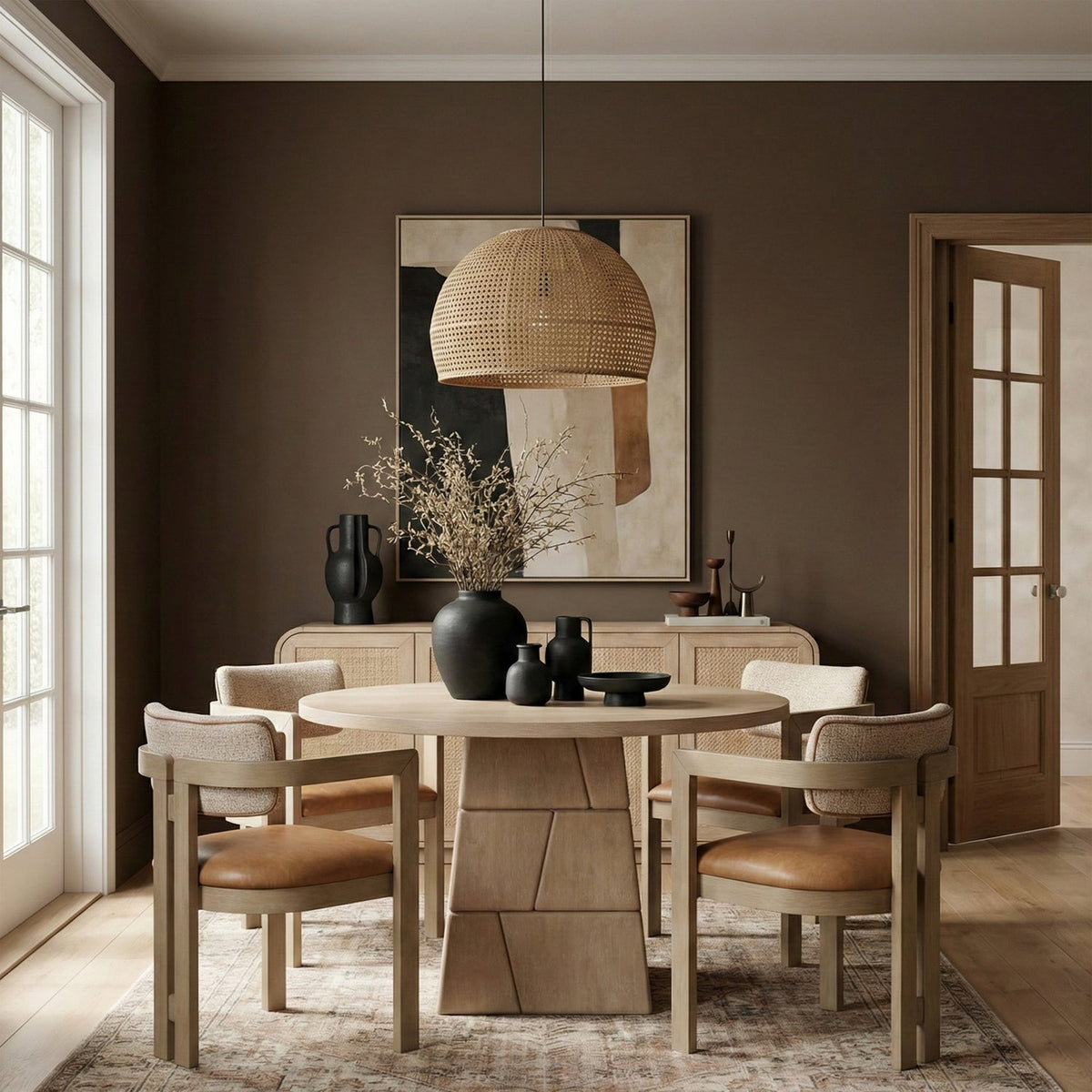 Tavio 48in Natural Oak Veneer And Solid Wood Dining Table