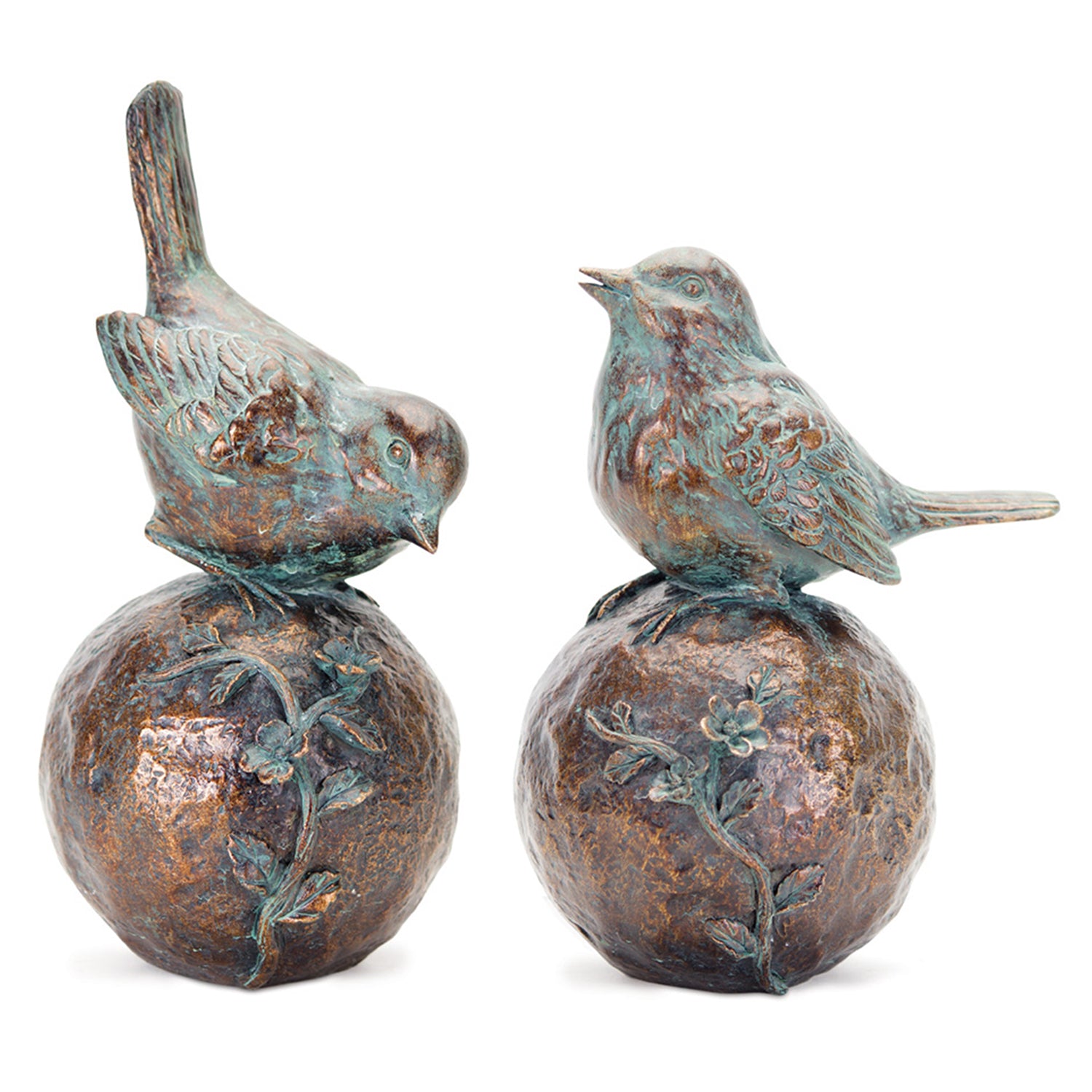 Perched Bird on Orb Set of 2