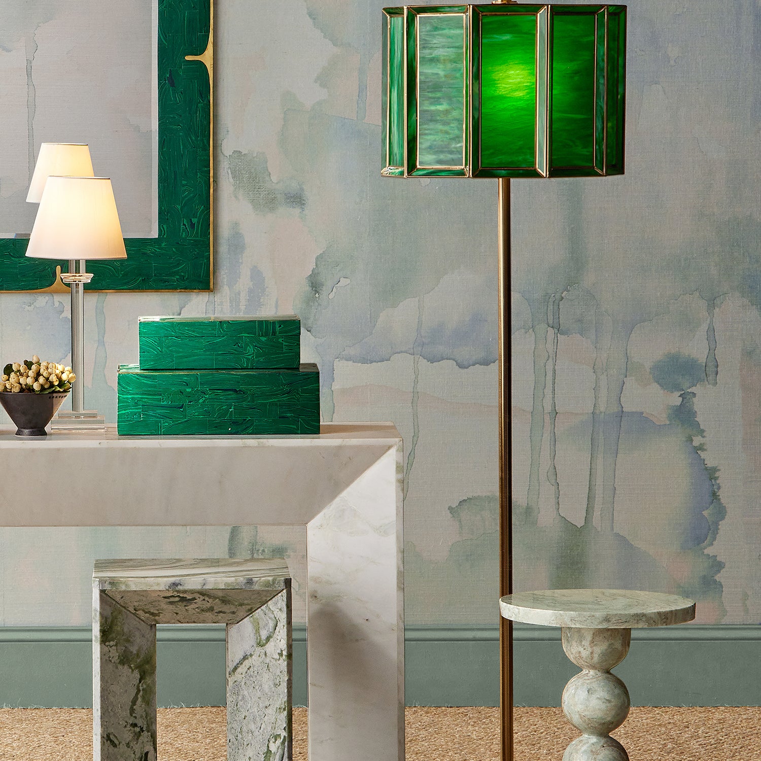 Currey & Co Daze Green Floor Lamp