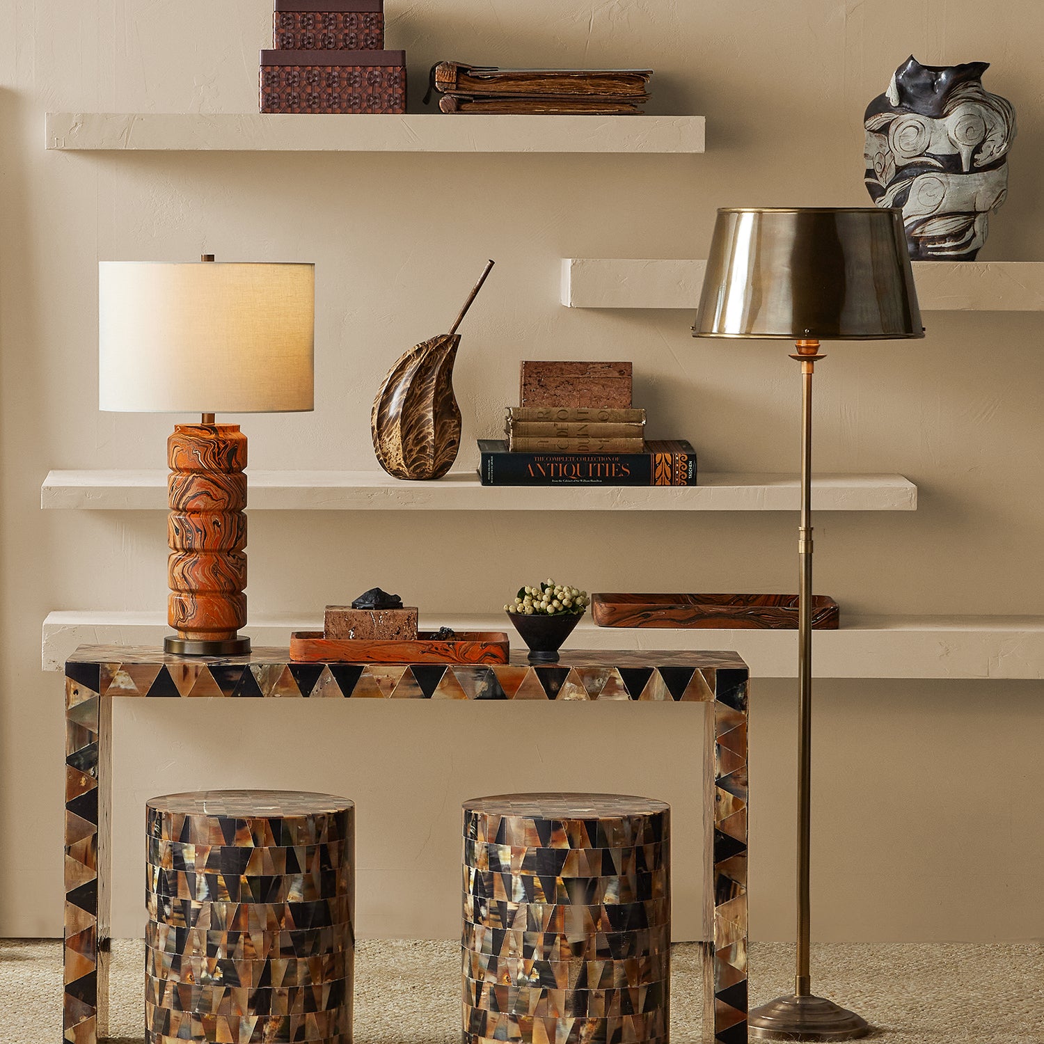 Currey & Co Callum Brass Floor Lamp