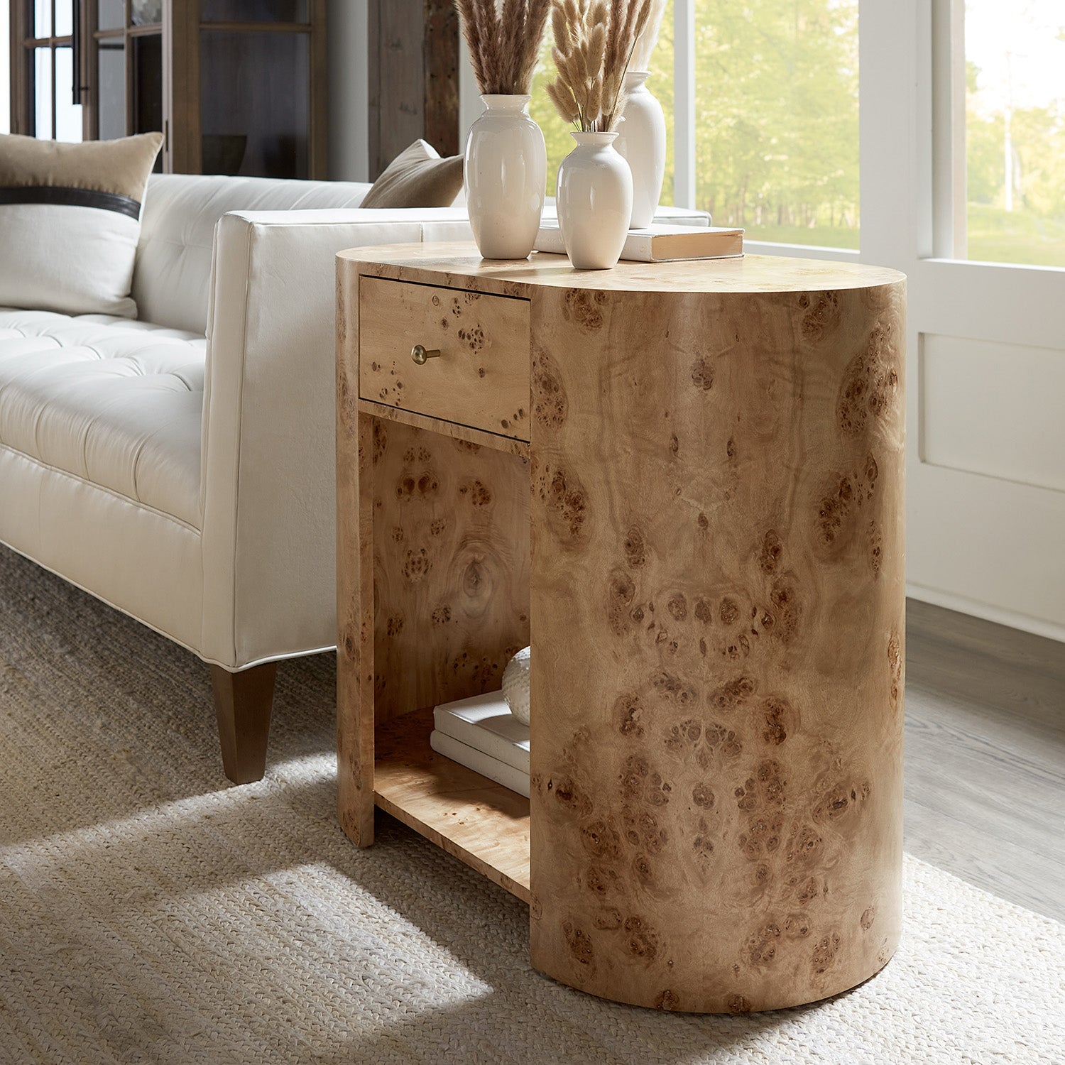 Fairfield Chair Sequoia Oval End Table burl veneer tabletop detail