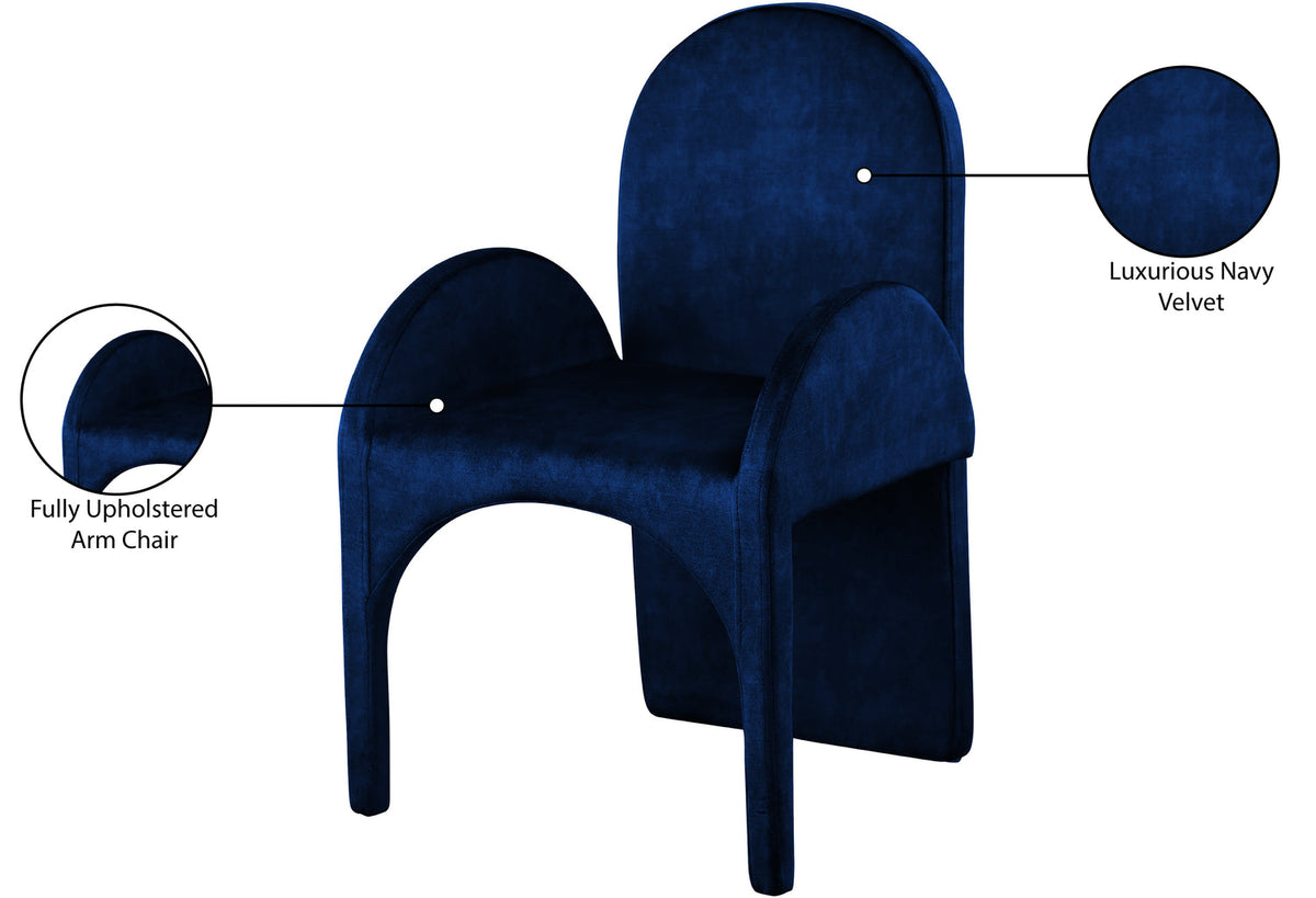 Summer Navy Velvet Upholstered Dining Arm Chair Set of 2