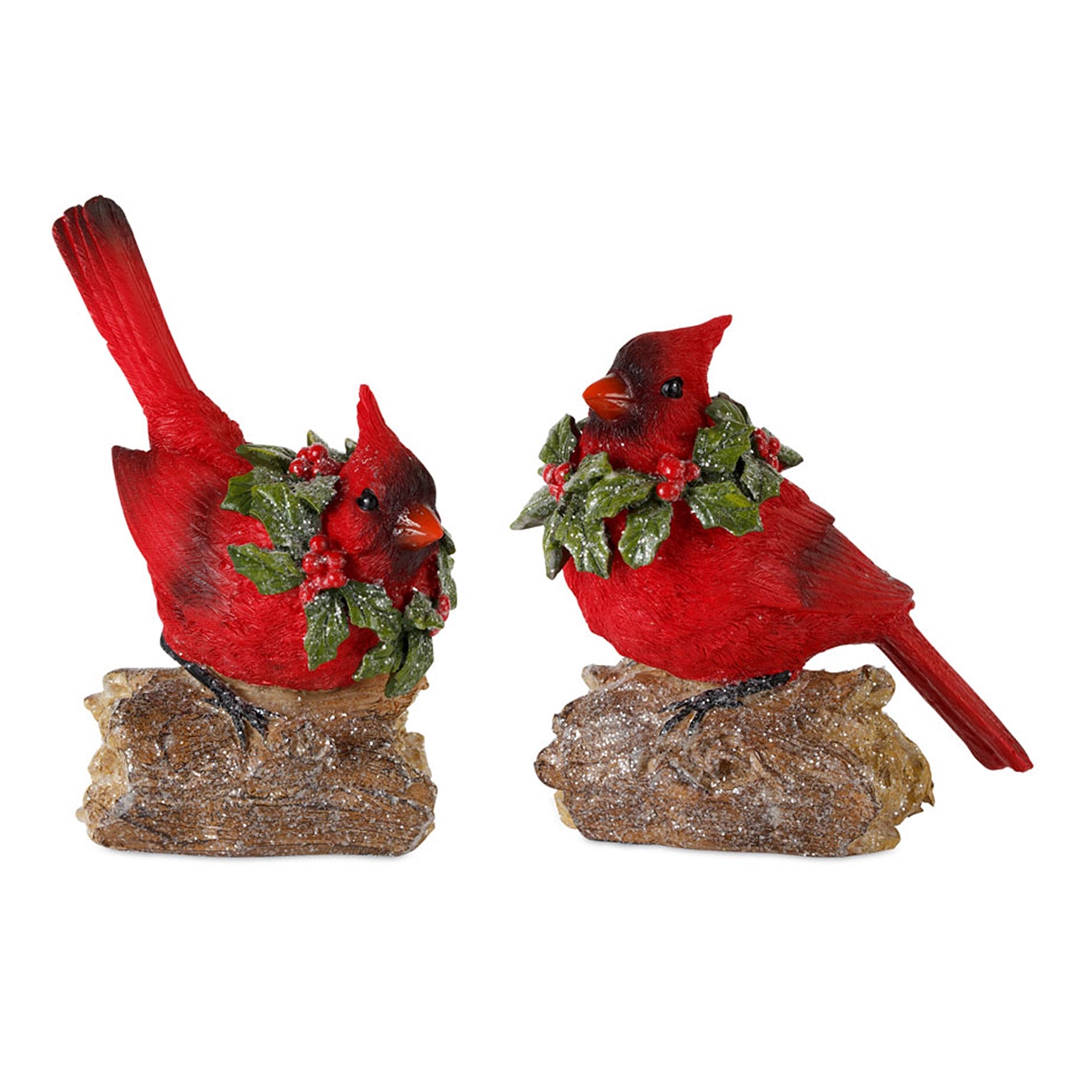 Perched Cardinal Bird Sculpture Set of 2