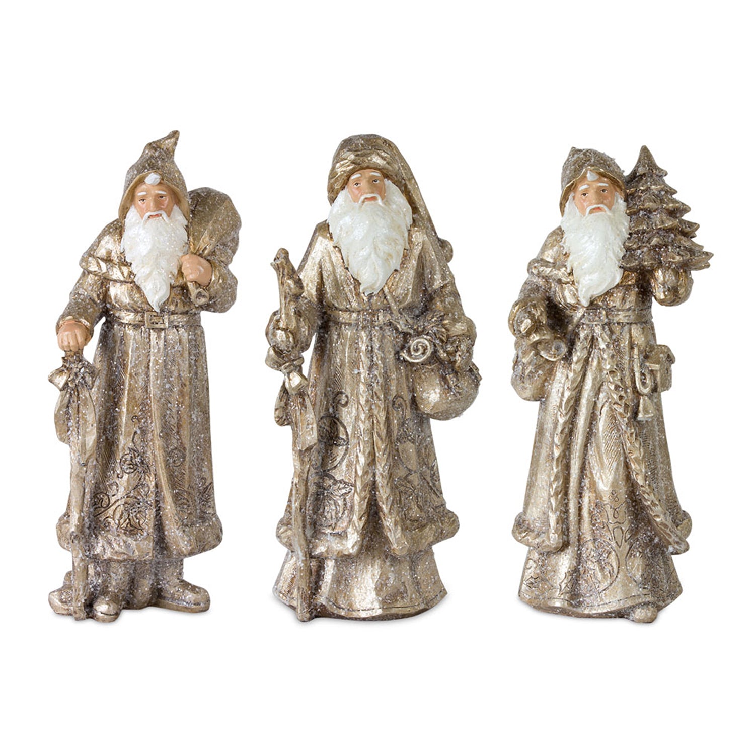 Stone Woodland Santa Sculpture Set of 3
