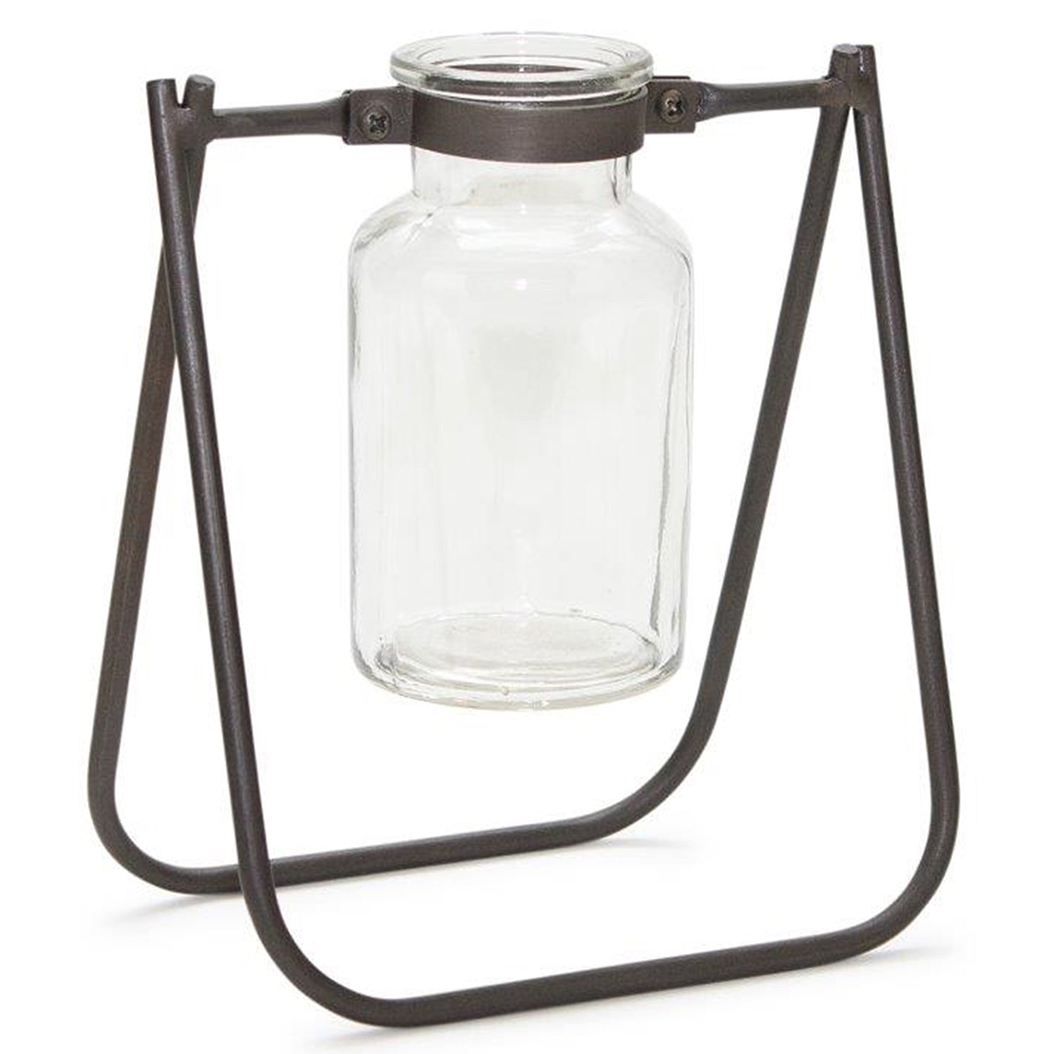 Hanging Glass Jar Vase with Metal Stand Set of 2