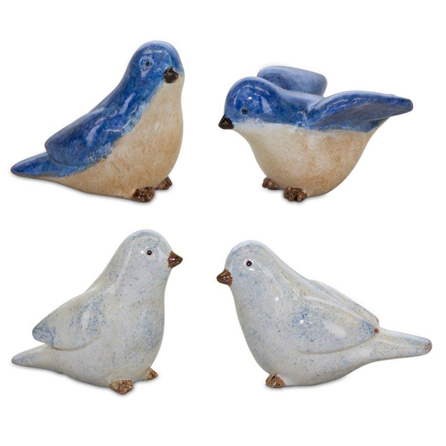 Blue Birds Sitting Figurine Set of 4