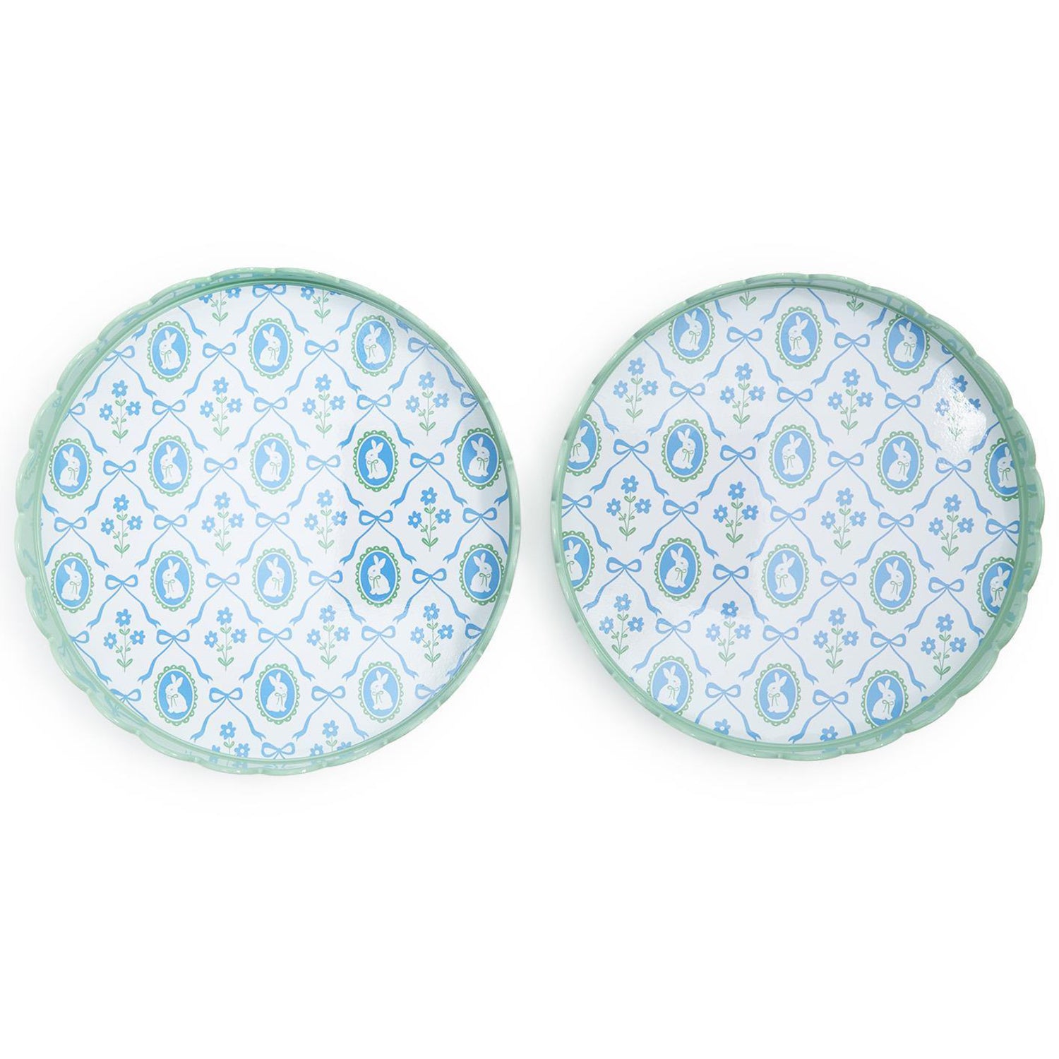 Bunnies and Bows Round Scalloped Edge Decorative Tray Set of 2