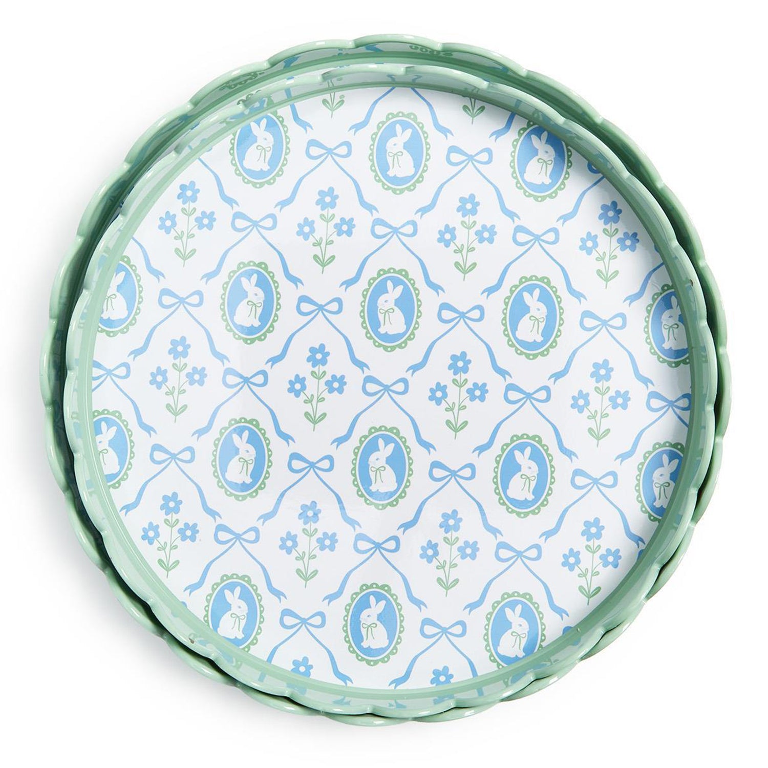 Bunnies and Bows Round Scalloped Edge Decorative Tray Set of 2