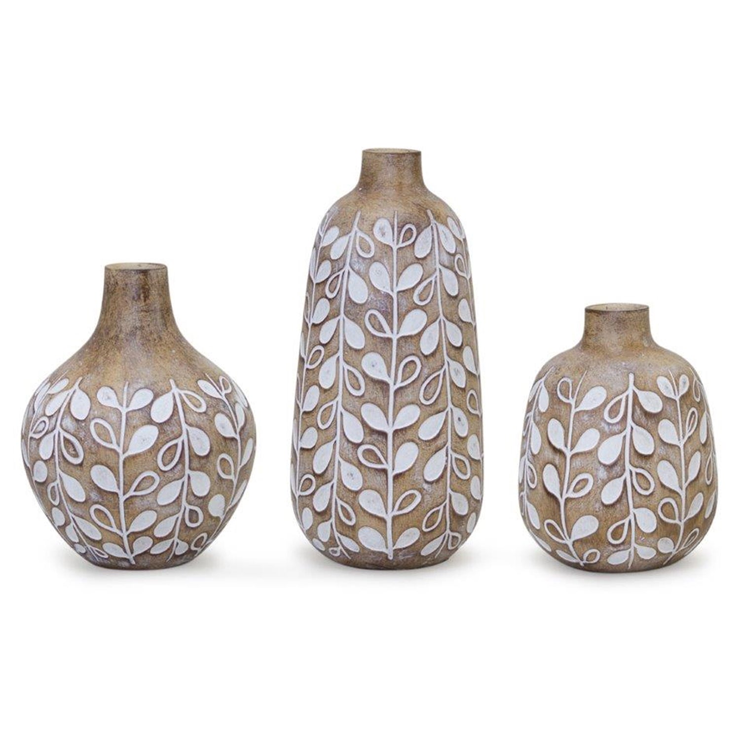 Leaf Print Vase with Wood Design Set of 3