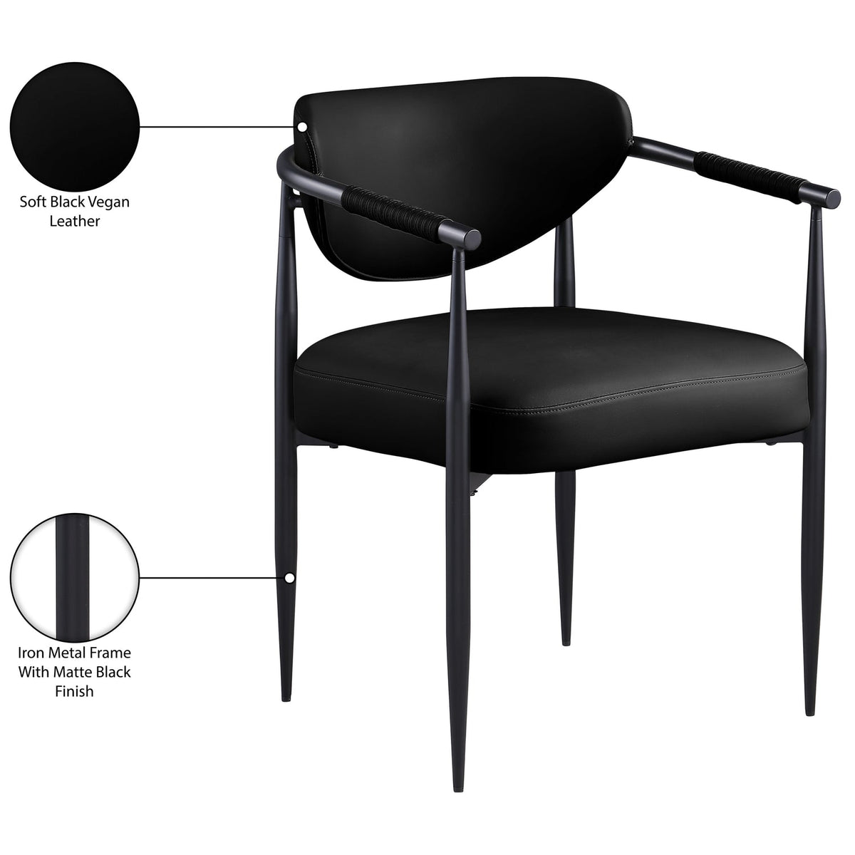 Virella Black Vegan Leather Upholstered Dining Chair Set of 2