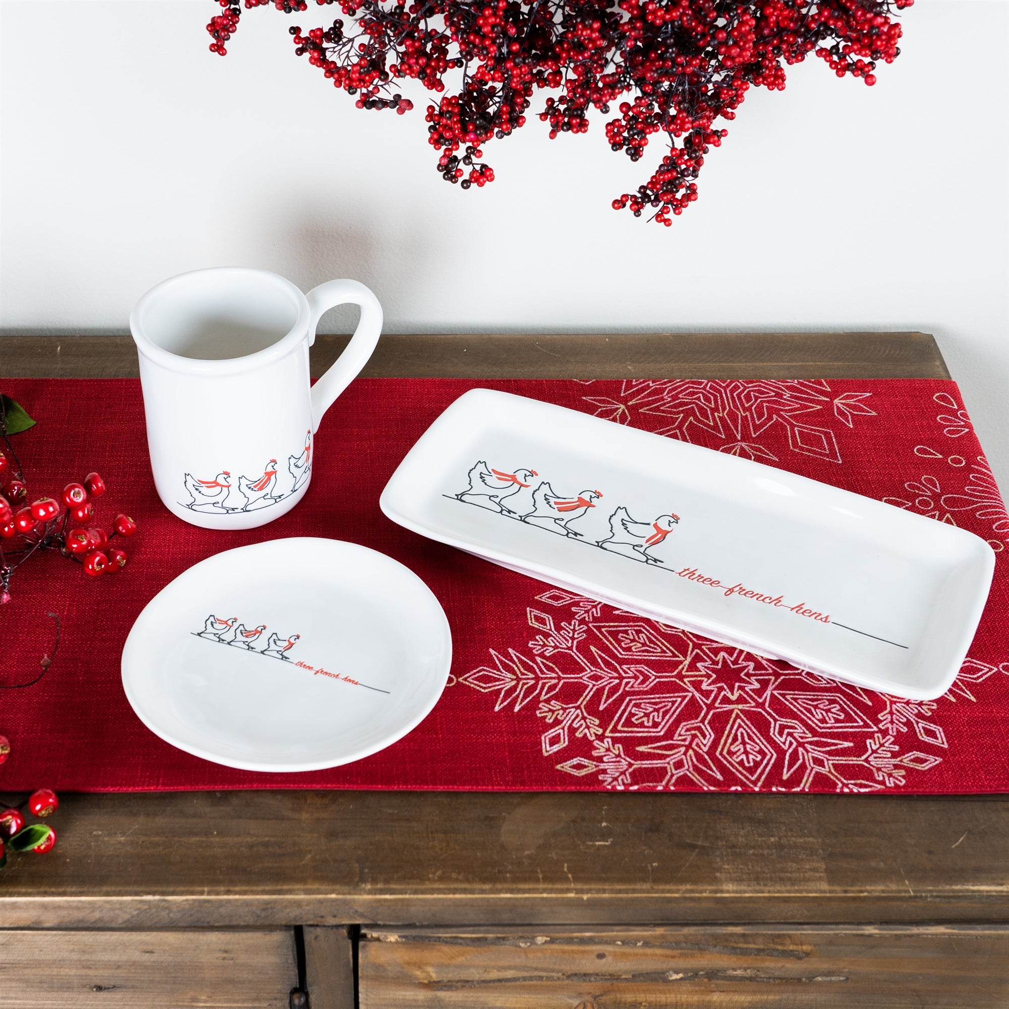 Three French Hens Holiday Plate Set of 4