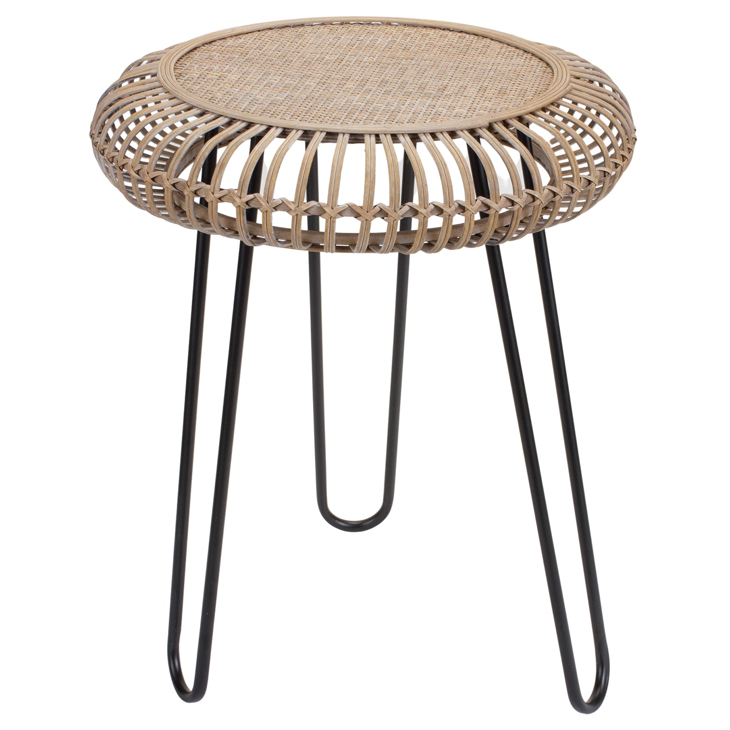 Rattan Wood Tripod Stool Table