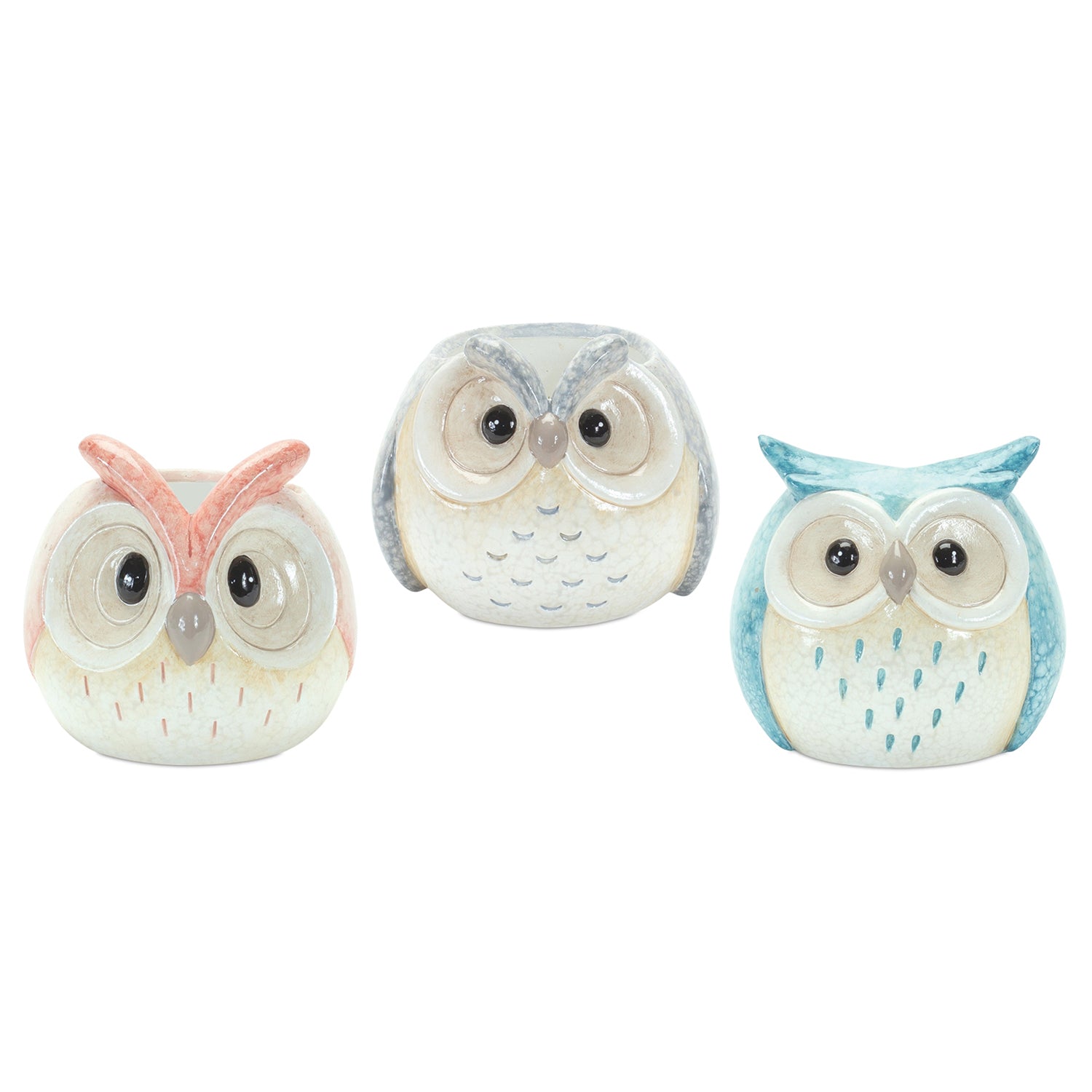 Whimsical Pastel Terra Cotta Owl Figurine Set of 12