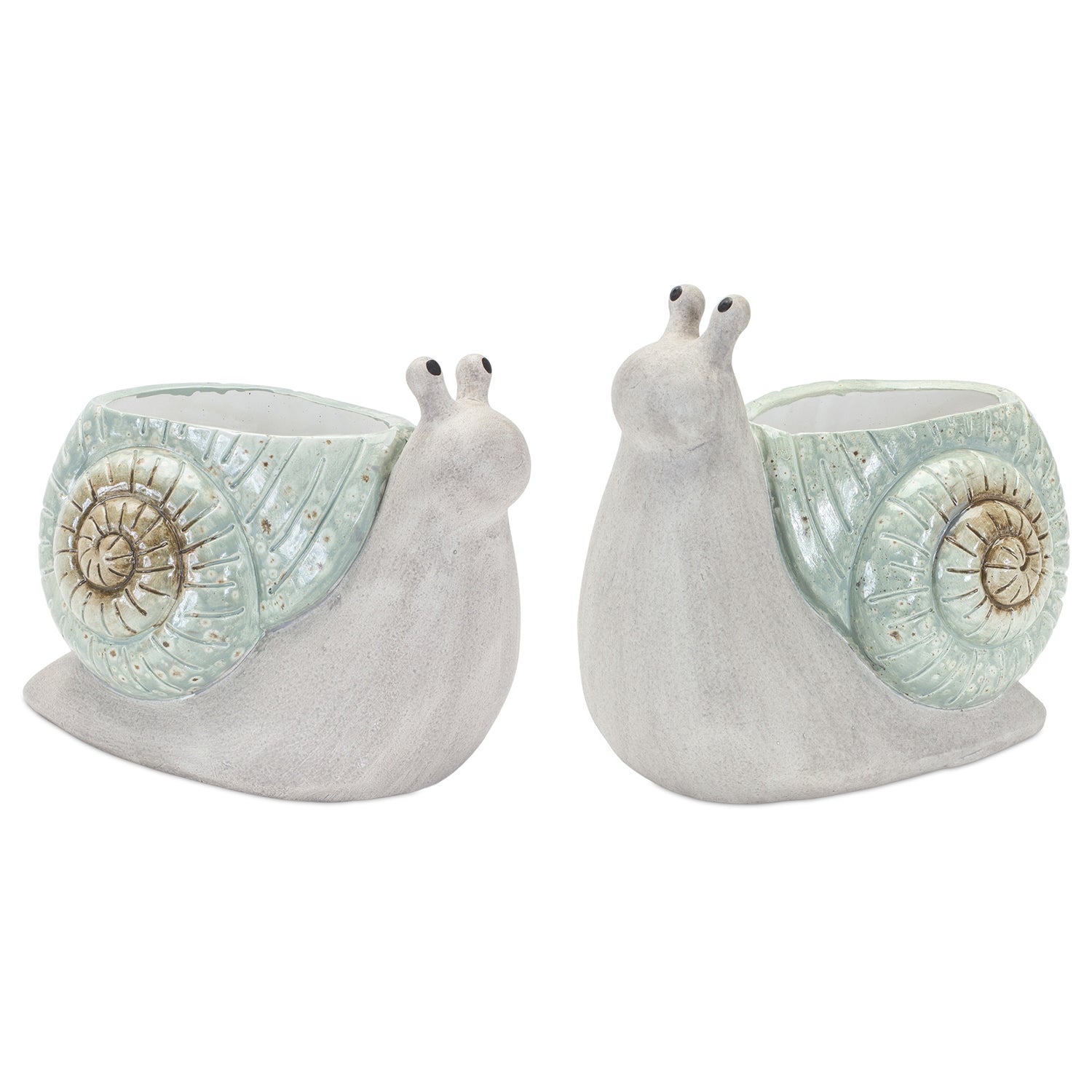 Whimsical Terra Cotta Garden Snail Planter Set of 2