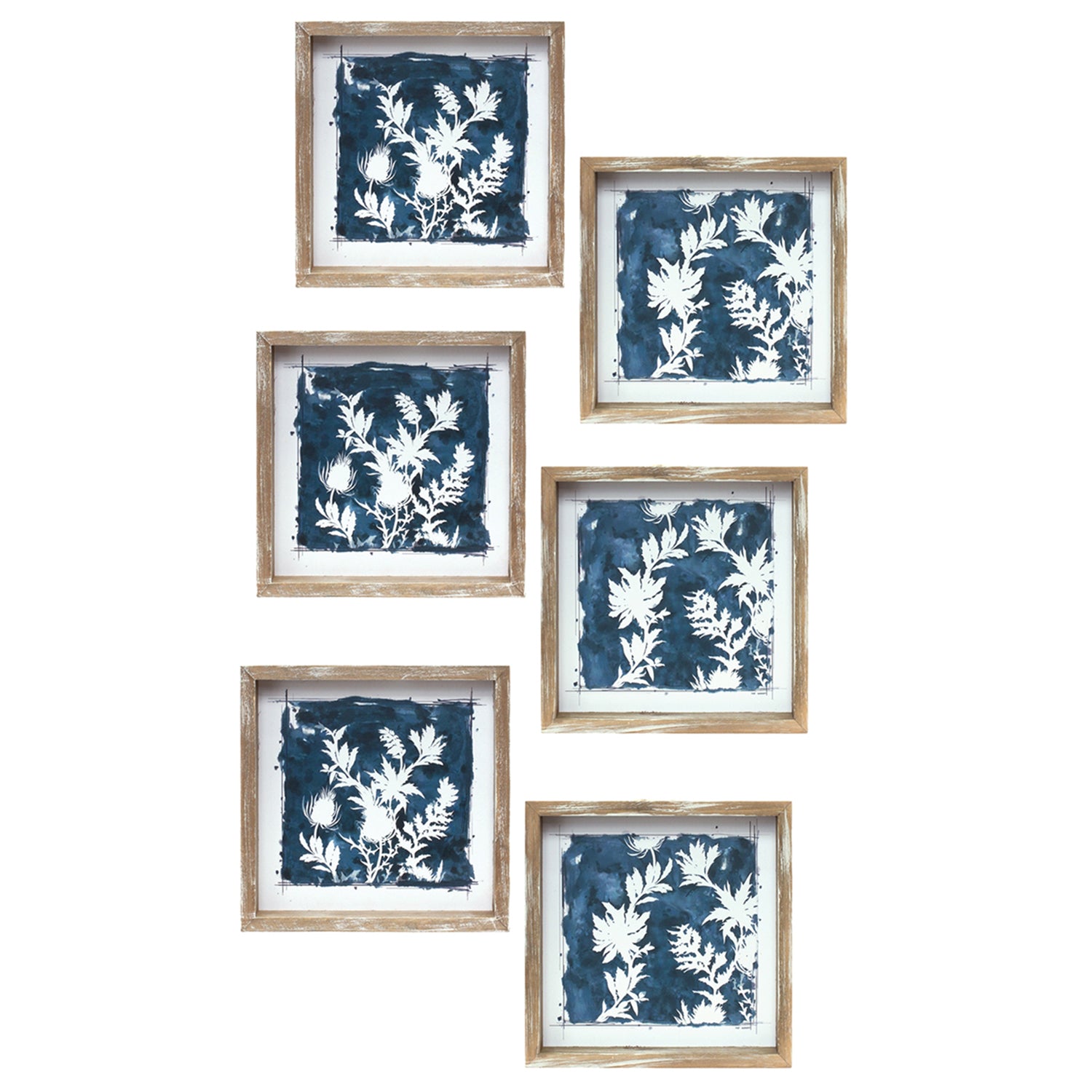Wood Framed Floral Outline Print Set of 6